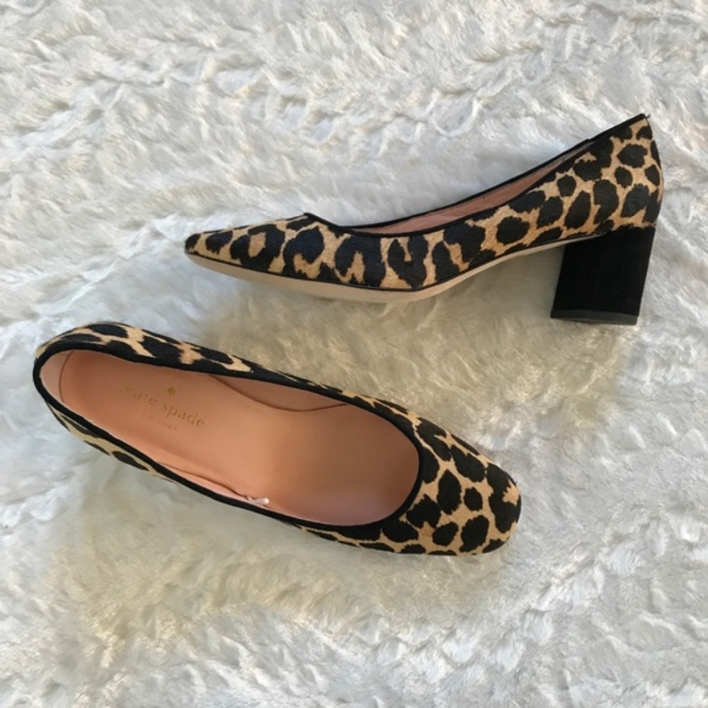 Kate Spade Calf Hair Leopard Pumps Block Heel